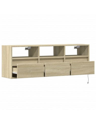 Mobile TV a Parete con Luci LED Rovere Sonoma 130x31x45 cm