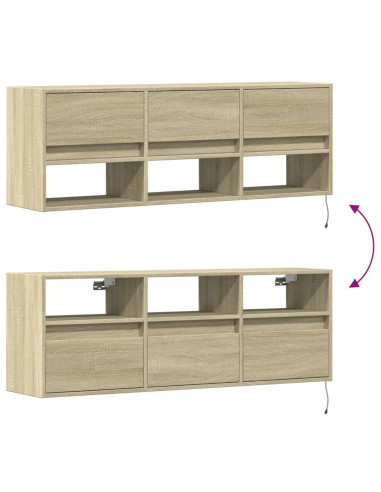 Mobile TV a Parete con Luci LED Rovere Sonoma 130x31x45 cm