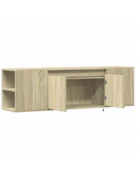 Mobile TV a Parete con Luci LED Rovere Sonoma 135x31x39,5 cm