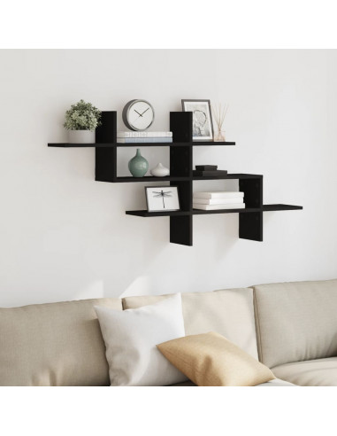 Scaffale a Parete Nero 124,5x18x60,5 cm in Truciolato