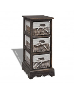 Struttura Stoccaggio in Legno con 3 Cestini Intrecciati Marrone 2