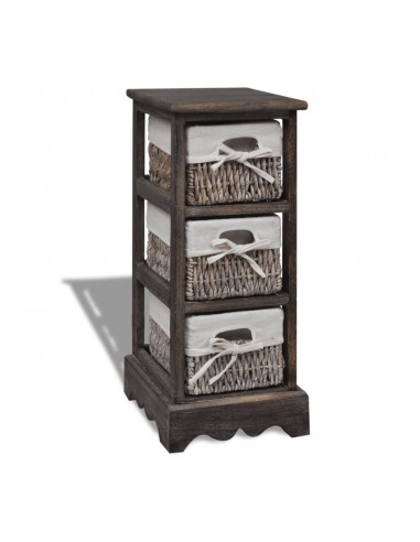 Struttura Stoccaggio in Legno con 3 Cestini Intrecciati Marrone