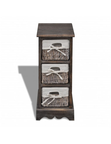 Struttura Stoccaggio in Legno con 3 Cestini Intrecciati Marrone