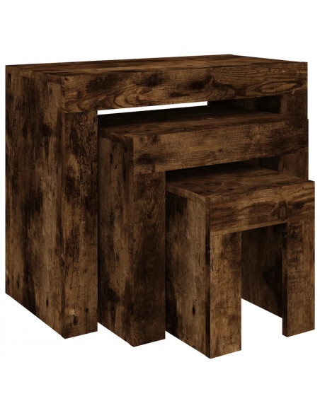 Tavolini Impilabili 3 pz Rovere Fumo in Legno Multistrato