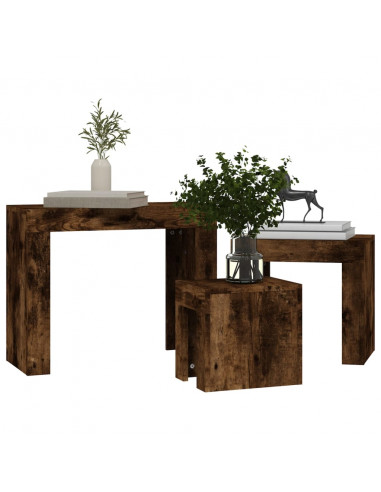 Tavolini Impilabili 3 pz Rovere Fumo in Legno Multistrato