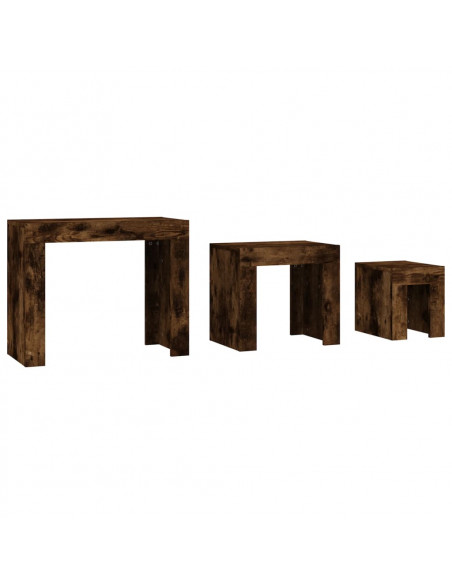 Tavolini Impilabili 3 pz Rovere Fumo in Legno Multistrato