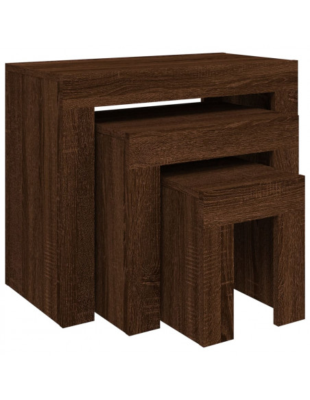 Tavolini Impilabili 3 pz Rovere Marrone in Legno Multistrato