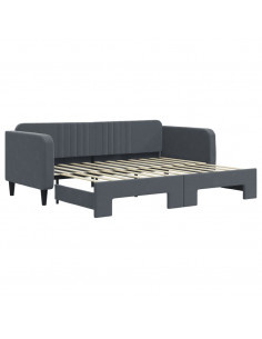 Divano Letto con Letto Estraibile Grigio Scuro 90x200cm Velluto 2