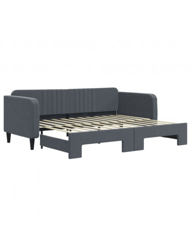 Divano Letto con Letto Estraibile Grigio Scuro 90x200cm Velluto