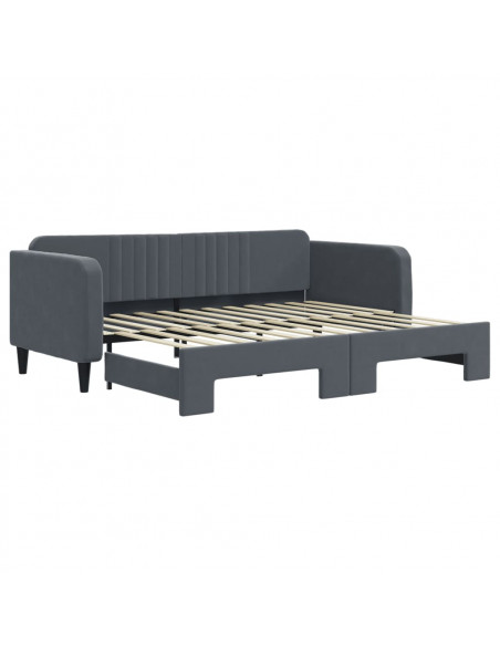 Divano Letto con Letto Estraibile Grigio Scuro 90x200cm Velluto