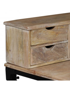 Scrivania in Legno Massello di Mango e Acciaio 110x50x96 cm 2