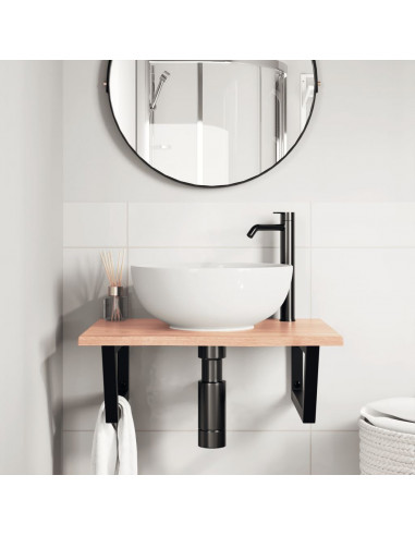 Ripiano a Parete per Lavabo in Acciaio e Massello di Rovere