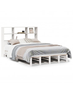 Letto Libreria senza Materasso Bianco 120x190 cm Legno Massello 2