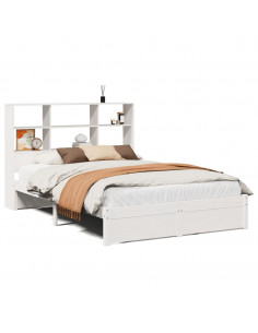 Letto Libreria senza Materasso Bianco 140x190 cm Legno di Pino 2
