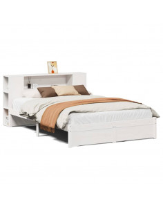 Letto Libreria senza Materasso Bianco 140x190 cm Legno di Pino 2
