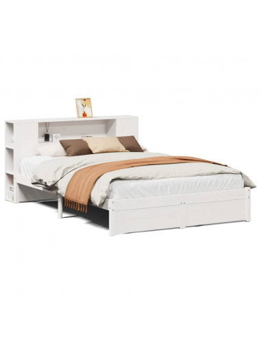Letto Libreria senza Materasso Bianco 140x190 cm Legno di Pino