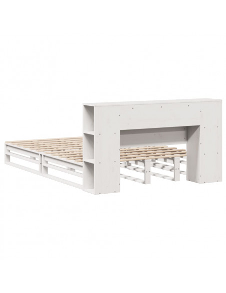 Letto Libreria senza Materasso Bianco 140x190 cm Legno Massello