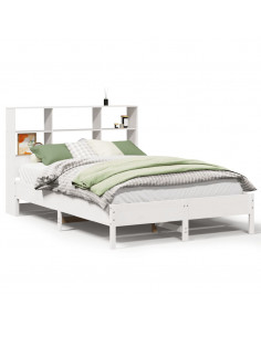Letto Libreria senza Materasso Bianco 160x200 cm Legno di Pino 2