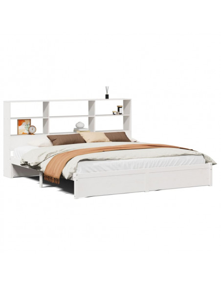 Letto Libreria senza Materasso Bianco 200x200 cm Legno di Pino