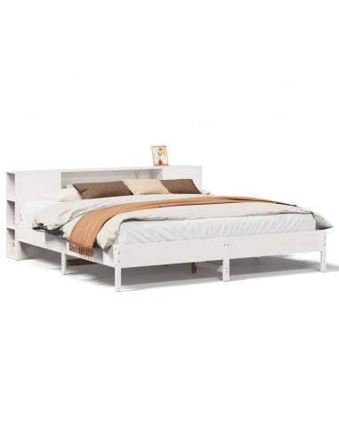 Letto Libreria senza Materasso Bianco 200x200 cm Legno di Pino