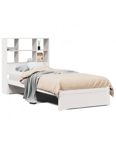 Letto Libreria senza Materasso Bianco 90x190 cm Massello Pino