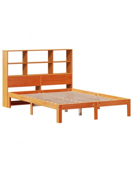 Letto Libreria senza Materasso Marrone Cera 140x200 cm in Pino