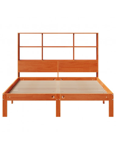 Letto Libreria senza Materasso Marrone Cera 140x200 cm in Pino