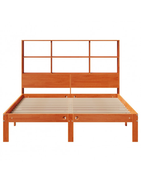 Letto Libreria senza Materasso Marrone Cera 140x200 cm in Pino