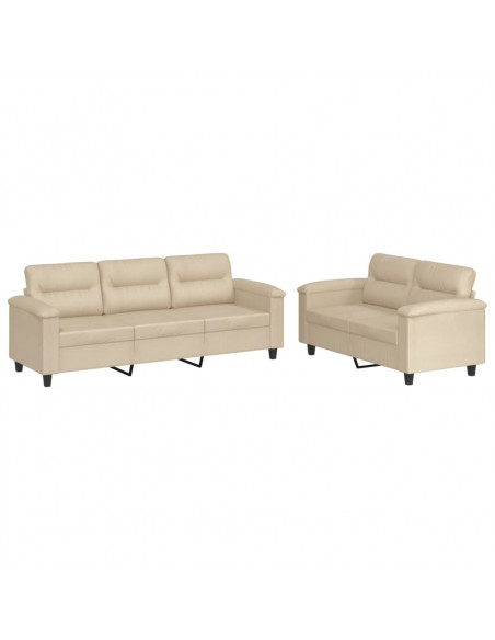 Set Divani 2 pz con Cuscini Crema in Tessuto Microfibra