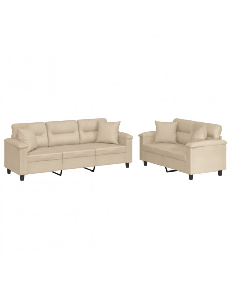 Set Divani 2 pz con Cuscini Crema in Tessuto Microfibra