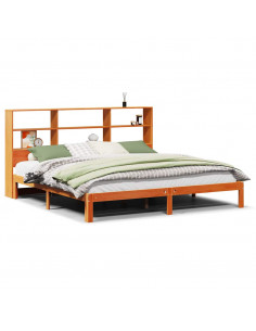 Letto Libreria senza Materasso Marrone Cera 180x200 cm in Pino 2
