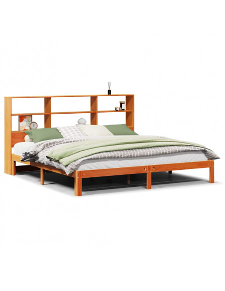 Letto Libreria senza Materasso Marrone Cera 180x200 cm in Pino