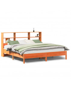 Letto Libreria senza Materasso Marrone Cera 180x200 cm in Pino 2