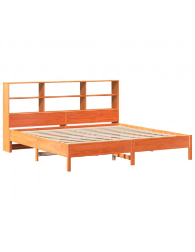 Letto Libreria senza Materasso Marrone Cera 200x200 cm in Pino
