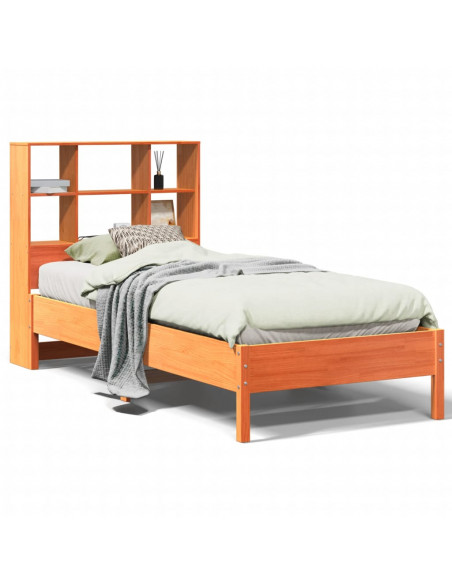 Letto Libreria senza Materasso Marrone Cera 90x190 cm in Pino