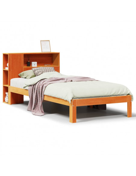 Letto Libreria senza Materasso Marrone Cera 90x200 cm in Pino