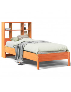Letto Libreria senza Materasso Marrone Cera 90x200 cm in Pino 2