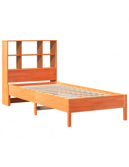 Letto Libreria senza Materasso Marrone Cera 90x200 cm in Pino