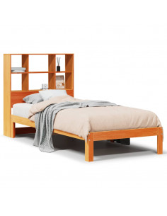 Letto Libreria senza Materasso Marrone Cera 90x200 cm in Pino 2