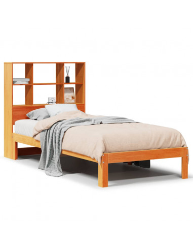Letto Libreria senza Materasso Marrone Cera 90x200 cm in Pino