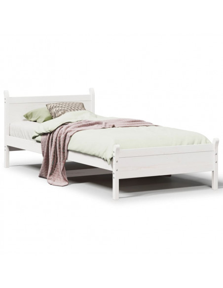 Letto senza Materasso Bianco 75x190 in Legno Massello di Pino