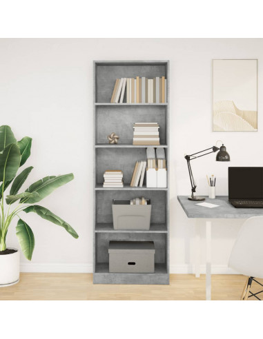Libreria Grigio Cemento 60x24x176 cm in Legno Multistrato