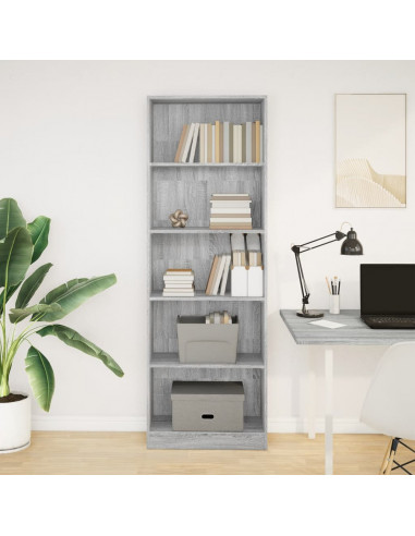 Libreria Grigio Sonoma 60x24x176 cm in Legno Multistrato
