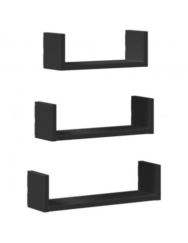 Mensole a Muro 3 pz Nere in Truciolato