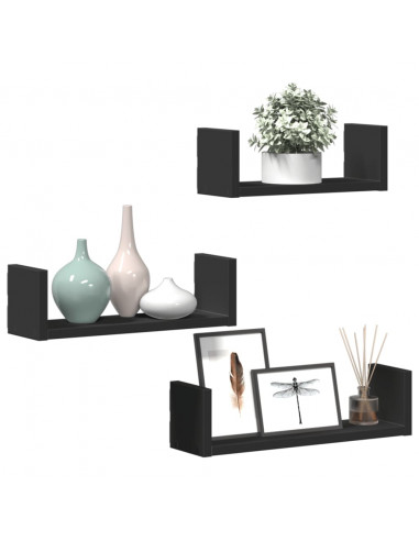 Mensole a Muro 3 pz Nere in Truciolato