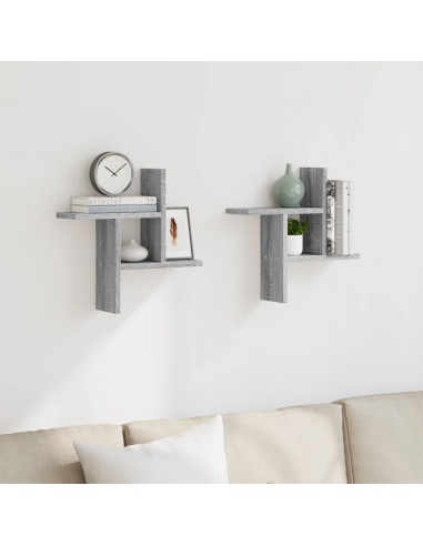 Mensole a Parete 2pz Grigio Sonoma 38x12x38 cm in Truciolato