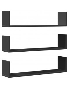 Mensole a Parete 3pz Nere 80x18x18 cm in Truciolato 2