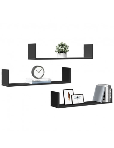 Mensole a Parete 3pz Nere 80x18x18 cm in Truciolato
