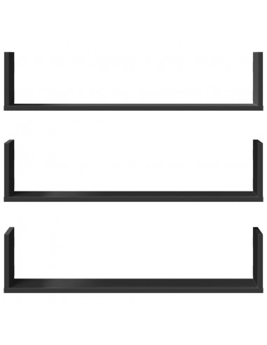 Mensole a Parete 3pz Nere 80x18x18 cm in Truciolato
