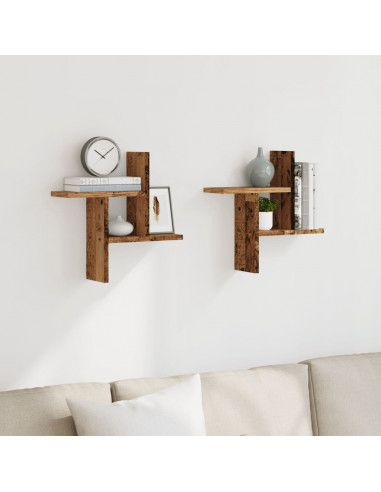 Mensole da Parete 2pz Legno Vecchio 38x12x38 cm in Truciolato